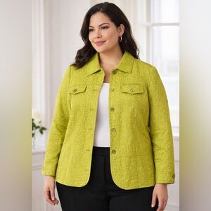 Erin London Lime Green Textured Jacket Blazer Womens 1X Button Front Lined